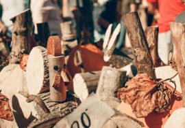 a close up of a group of wooden logs