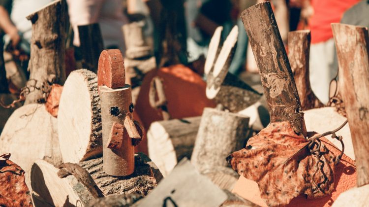 a close up of a group of wooden logs