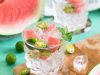 sliced watermelon with lemon on shot glass